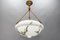 Art Deco French Marbled White Glass and Brass Pendant Light, 1950s 6