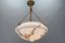 Art Deco French Marbled White Glass and Brass Pendant Light, 1950s, Image 3