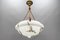 Art Deco French Marbled White Glass and Brass Pendant Light, 1950s 7