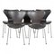 Seven Chairs in Patinated Black Leather by Arne Jacobsen for Fritz Hansen, 1980s, Set of 5, Image 1