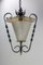 French Wrought Iron Frosten Glass Ceiling Lamp, 1960s 3