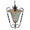 French Wrought Iron Frosten Glass Ceiling Lamp, 1960s 1