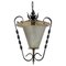 French Wrought Iron Frosten Glass Ceiling Lamp, 1960s, Image 1