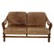 Brutalist Dutch Oak and Leather 2 Seater Sofa, 1970s 1