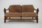 Brutalist Dutch Oak and Leather 2 Seater Sofa, 1970s, Image 2