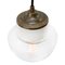 Vintage Industrial White Porcelain, Clear Glass & Brass Pendant Light 3