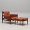 Swedish Admiral Chair with Footrest in Rosewood and Leather by Eric Merthen, 1960s, Set of 2, Image 1