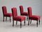 Danish Dinning Chairs in Oak Wood & Cherry-Red Velour, 1950s, Set of 4 1