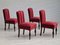 Danish Dinning Chairs in Oak Wood & Cherry-Red Velour, 1950s, Set of 4, Image 1