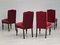 Danish Dinning Chairs in Oak Wood & Cherry-Red Velour, 1950s, Set of 4 2