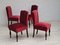 Danish Dinning Chairs in Oak Wood & Cherry-Red Velour, 1950s, Set of 4 3