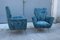 Italian Armchairs in Blue Velvet with Brass Feet in the style of Gio Ponti, 1950s, Set of 2, Image 9