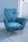 Italian Armchairs in Blue Velvet with Brass Feet in the style of Gio Ponti, 1950s, Set of 2 10