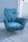 Italian Armchairs in Blue Velvet with Brass Feet in the style of Gio Ponti, 1950s, Set of 2, Image 10