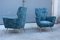Italian Armchairs in Blue Velvet with Brass Feet in the style of Gio Ponti, 1950s, Set of 2 20