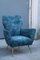 Italian Armchairs in Blue Velvet with Brass Feet in the style of Gio Ponti, 1950s, Set of 2 6