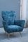 Italienische Sessel aus blauem Samt mit Messingfüßen im Stil von Gio Ponti, 1950er, 2er Set 6