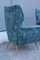 Italian Armchairs in Blue Velvet with Brass Feet in the style of Gio Ponti, 1950s, Set of 2 8