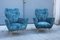Italian Armchairs in Blue Velvet with Brass Feet in the style of Gio Ponti, 1950s, Set of 2 1