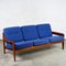 Modern Scandinavian Teak and Blue Fabric Three Seat Sofa attributed to A.W. Iversen for Komfort, 1960s 2