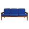 Modern Scandinavian Teak and Blue Fabric Three Seat Sofa attributed to A.W. Iversen for Komfort, 1960s 1