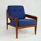 Scandinavian Modern Teak and Blue Fabric Armchair attributed to A.W. Iversen for Komfort, 1960s 5