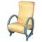 Moderner Italienischer Sessel aus Beigefarbenem Leder & Hellblauem Holz, 1980er 1