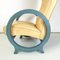 Moderner Italienischer Sessel aus Beigefarbenem Leder & Hellblauem Holz, 1980er 12