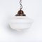 Large Antique Opaline School House Pendant Light with Brass Fittings, 1920s, Image 1