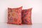 Suzani Silk Hand Embroidery Peach Orange Uzbek Cushion Covers, Set of 2 2
