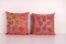 Suzani Silk Hand Embroidery Peach Orange Uzbek Cushion Covers, Set of 2 1