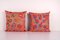 Suzani Silk Hand Embroidery Peach Orange Uzbek Cushion Covers, Set of 2, Image 1