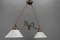 Art Nouveau Brass and White Glass Two-Light Pendant Chandelier, 1950s 6