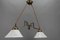 Art Nouveau Brass and White Glass Two-Light Pendant Chandelier, 1950s, Image 6