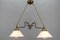 Art Nouveau Brass and White Glass Two-Light Pendant Chandelier, 1950s 9