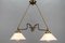 Art Nouveau Brass and White Glass Two-Light Pendant Chandelier, 1950s, Image 9