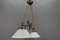 Art Nouveau Brass and White Glass Two-Light Pendant Chandelier, 1950s 7