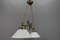 Art Nouveau Brass and White Glass Two-Light Pendant Chandelier, 1950s, Image 7