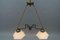 Art Nouveau Brass and White Glass Two-Light Pendant Chandelier, 1950s 12