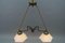 Art Nouveau Brass and White Glass Two-Light Pendant Chandelier, 1950s, Image 12