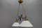 Art Nouveau Brass and White Glass Two-Light Pendant Chandelier, 1950s 8