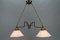 Art Nouveau Brass and White Glass Two-Light Pendant Chandelier, 1950s, Image 3