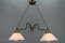 Art Nouveau Brass and White Glass Two-Light Pendant Chandelier, 1950s 4