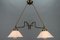 Art Nouveau Brass and White Glass Two-Light Pendant Chandelier, 1950s, Image 4