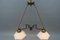 Art Nouveau Brass and White Glass Two-Light Pendant Chandelier, 1950s 17