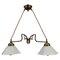 Art Nouveau Brass and White Glass Two-Light Pendant Chandelier, 1950s, Image 1