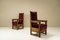 Dutch Amsterdam School High Back Chairs in Oak and Burgundy, 1930s, Set of 2, Image 7