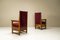 Chaises à Dossier Haut Amsterdam School en Chêne et Bourgogne, Pays-Bas, 1930s, Set de 2 2