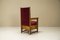 Dutch Amsterdam School High Back Chairs in Oak and Burgundy, 1930s, Set of 2, Image 5