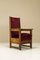 Dutch Amsterdam School High Back Chairs in Oak and Burgundy, 1930s, Set of 2, Image 1